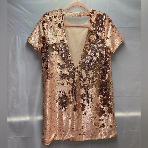 Rose Gold Sequin T-Shirt Dress -M - Picture 7 of 13